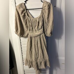 Green open back dress